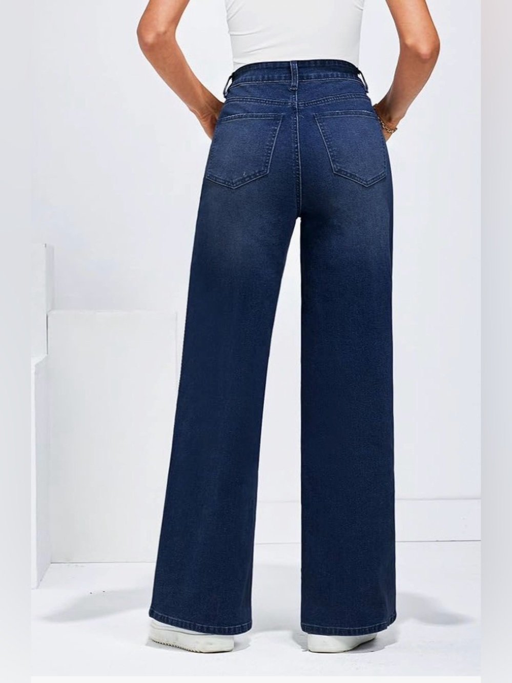 Wide Leg Flare Jeans for Women - Dark Blue - Picture 2 of 6
